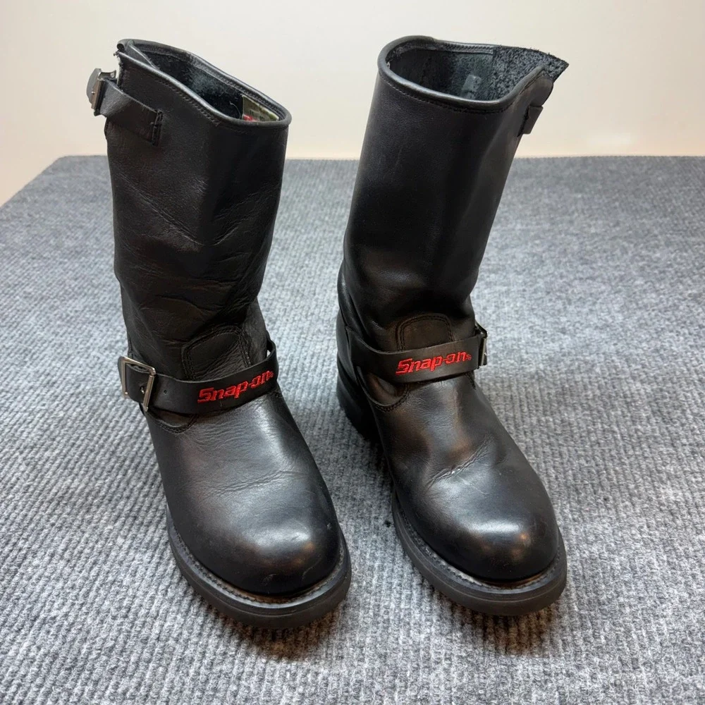 Snap On Leather Motorcycle Boots Mens 11‎ Black Biker Collector Logo Harness